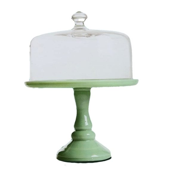 🌺 New Pioneer Woman 10"h Jadeite Footed Pedestal Cake Stand with Glass Dome Lid - Picture 5 of 6